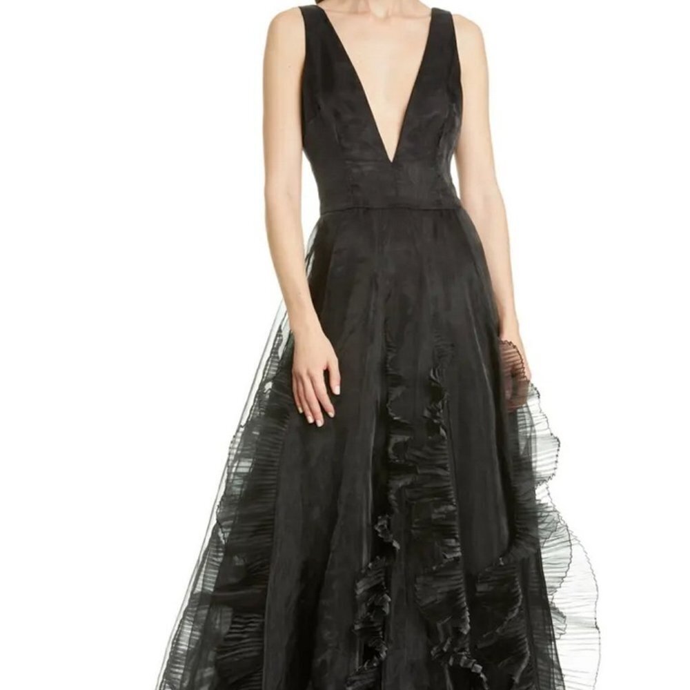 Flor Et.al Jane Black Ruffle Organza Ball Gown